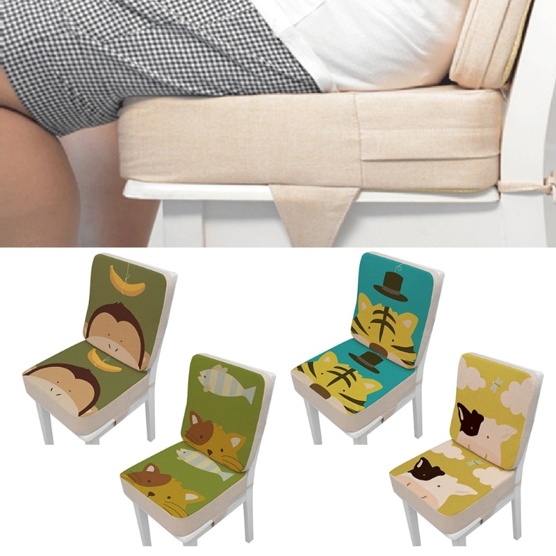 2 Pcs/Set Anti-Skid Cartoon Animal Print Dining Children Cushion Increased Pad Adjustable Removable High Chair Booster J21 22